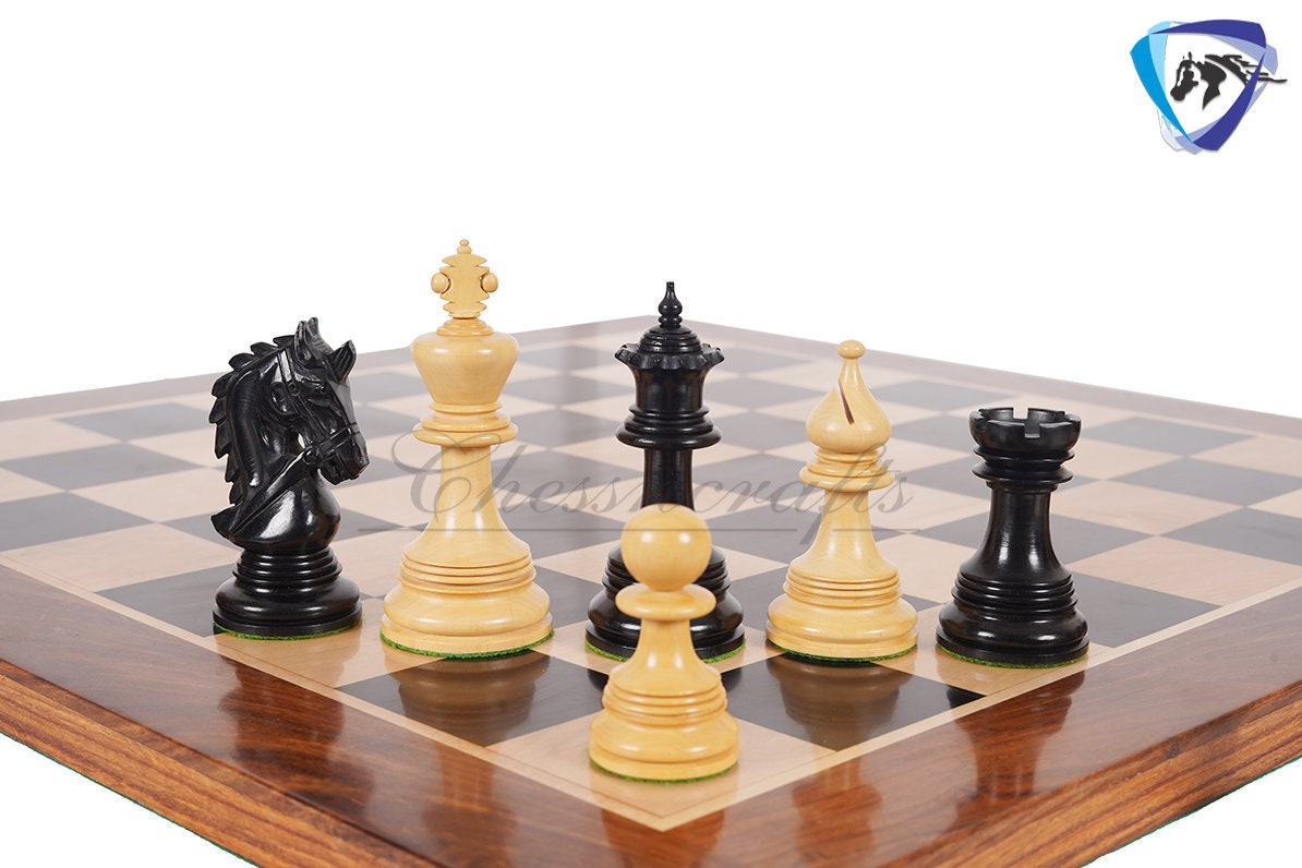 4.4" Luxury Staunton Chess Pieces Set in Ebonywood & Boxwood- HADRIAN Triple Weighted w/ 2 Extra queens- 4Q