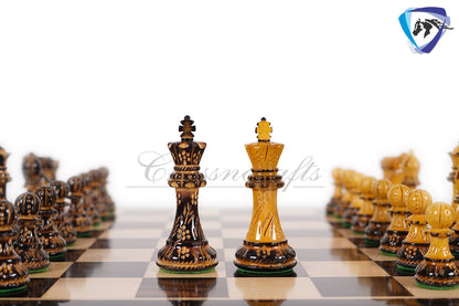 Wooden Staunton Chess set Burnt with Hand Carving King 4" broad base, Weighted & 2 extra Queens