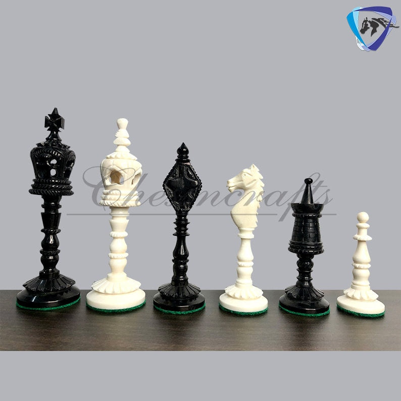 4.4" Camel Bone chess Pieces Set Designer Vintage collector series- Modern CARVED SERIES. Handmade Chess Gift.
