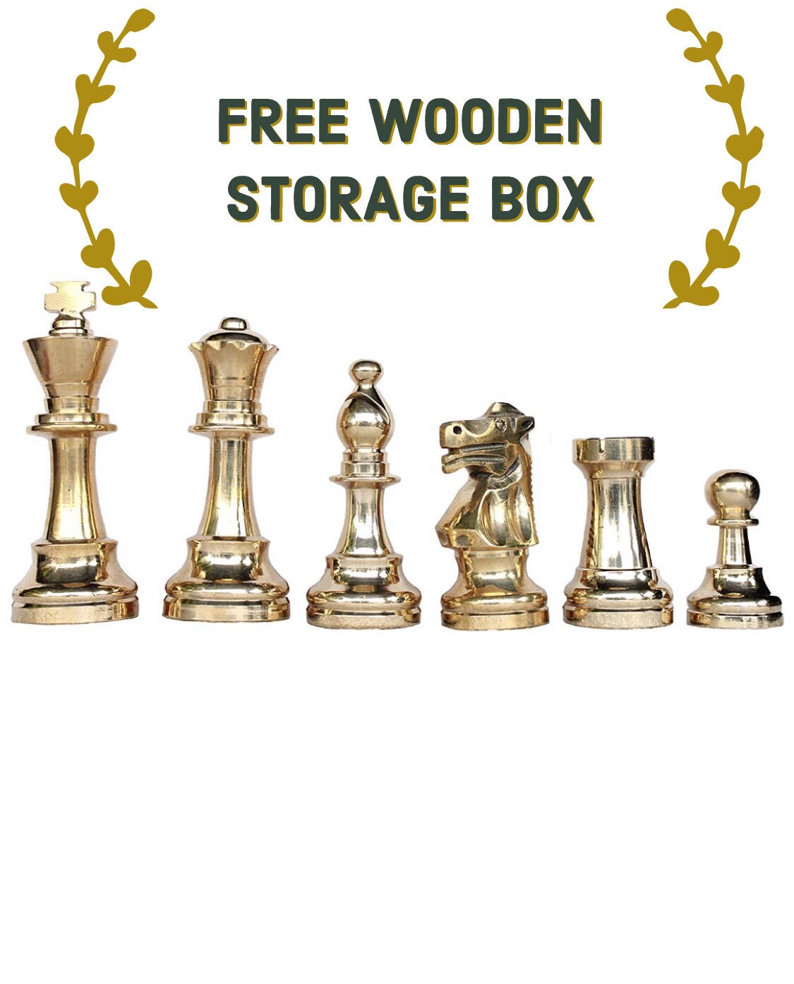3.25" Brass Chess pieces set-Staunton Chess pieces-FRENCH LARDY in Gold & Antique polish  with Wooden storage box - Extra Queens ( 4Q)