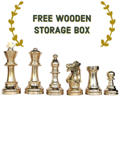 3.25" Brass Chess pieces set-Staunton Chess pieces-FRENCH LARDY in Gold & Antique polish  with Wooden storage box - Extra Queens ( 4Q)