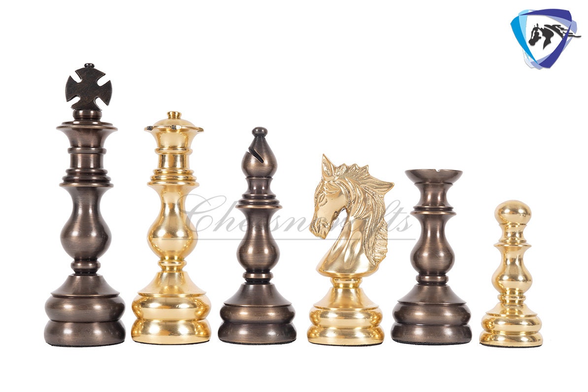 5" Brass Metal Chess Set Designer Spartan Collection - Gold & Antique Polish Brass Chess Pieces + 23" Rosewood(dark grain) Chess Board Combo
