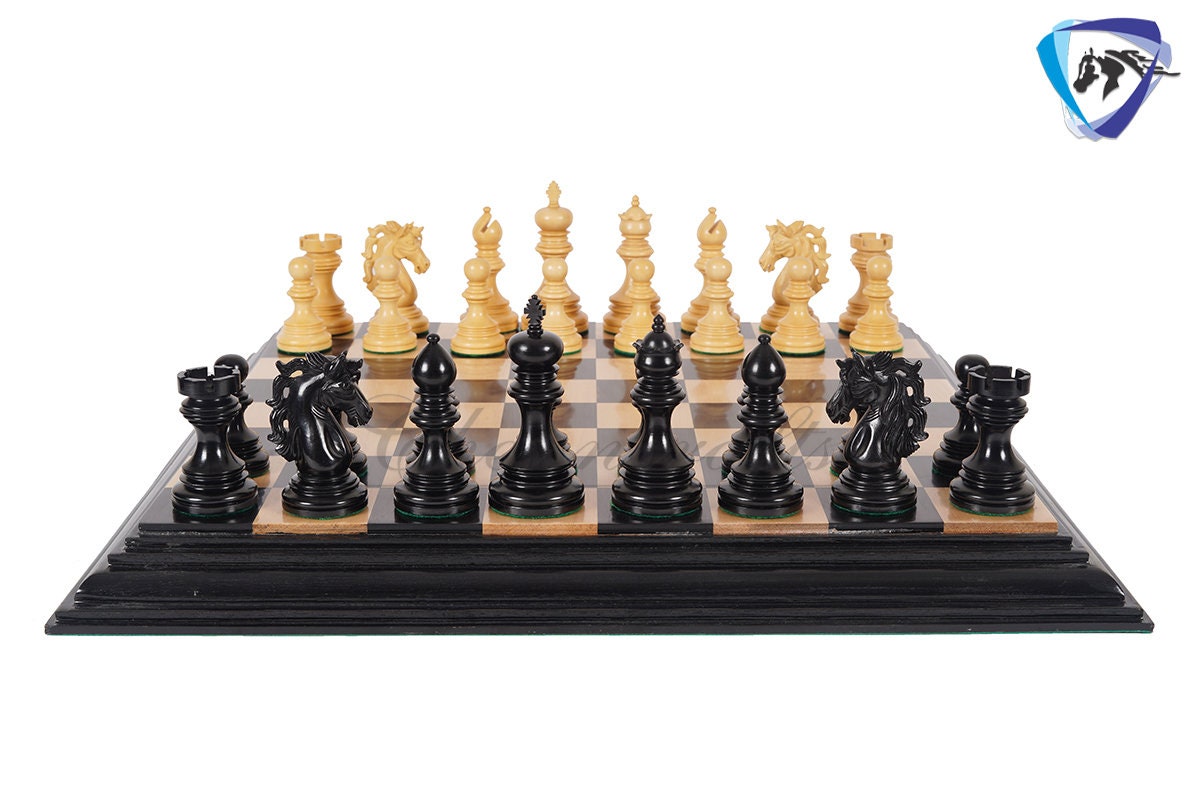 4.4" Staunton Ebony wood & Boxwood Luxury Chess pieces Set- KENNEDY-JFK - Triple Weighted 2 Extra queens