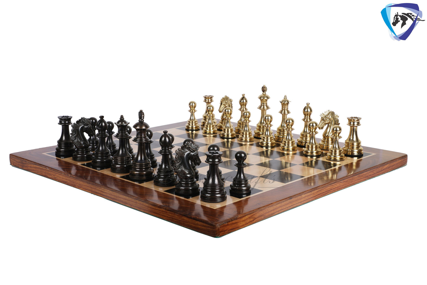 5" Brass Chess Pieces Set WELLINGTON Gold & Antique Limited Edition Luxury Staunton chess pieces  + 23" Ebonywood Chess Board + Storage Box