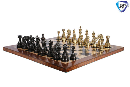5" Brass Chess Pieces Set WELLINGTON Gold & Antique Limited Edition Luxury Staunton chess pieces  + 23" Ebonywood Chess Board + Storage Box