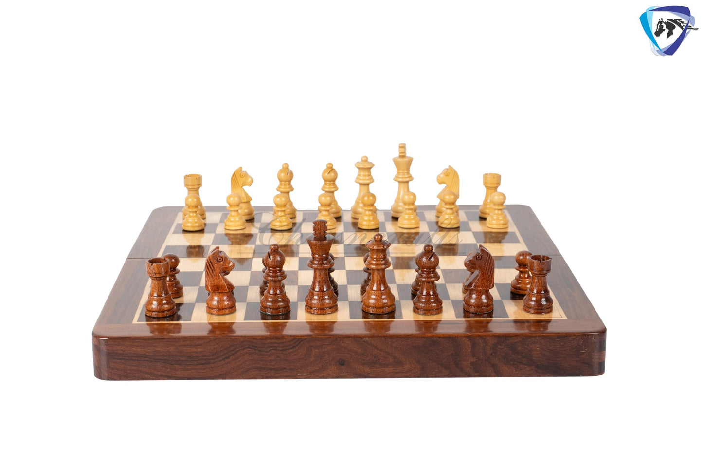 12" Foldable wooden chess board set - Magnetic chess pieces with extra queens - Rosewood Handmade travel chess with storage + Leather cover