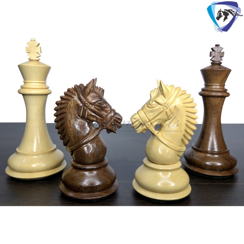 4.1" Staunton Chess Pieces Set in Golden Rose wood & Boxwood- EXCALIBUR  Weighted w/ 2 Extra queens- 4Q