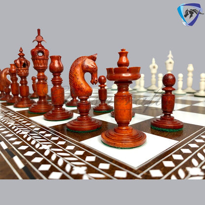 Combo Luxury Camel Bone Chess pieces Set ANTIQUE- White & 18" INLAY Art work Wooden folding chess board set.
