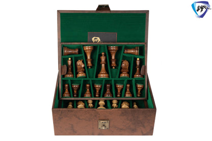 1950 Fischer Dubrovnik Sheesham wood chess pieces set King-3.8" + 21" Shesshamwood chess board + Leather Storage box-Luxury