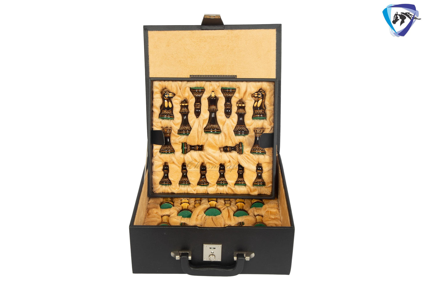 4" Staunton Chess Pieces set Burnt PARKER with Hand Carving broad base, Weighted + 19" Ebonywood chess board(sq 51mm) + Leather Storage Box