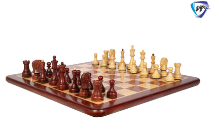 1950 Fischer Dubrovnik Bud Rosewood chess pieces set King-3.8" + 21" Bud Rosewood chess board(Sq: 55mm) + Leather Storage box-Luxury