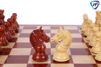 4.2" Red Rose wood Staunton Chess Set- EXCALIBUR- Weighted + 21" Bud Rosewood Chess Board + Leather Storage Box for chess men