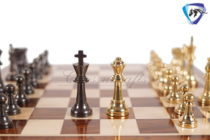 16" Brass Chess Board Set INTERNATIONAL Chess Pieces Black-gold and Rosewood Chess board with Storage drawer | Chess Gift /CHRISTMAS