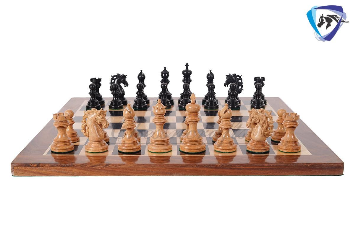 4.4" Staunton Ebony wood & German Wood(rare) Luxury Chess pieces Set- KENNEDY-JFK - Triple Weighted 2 Extra queens