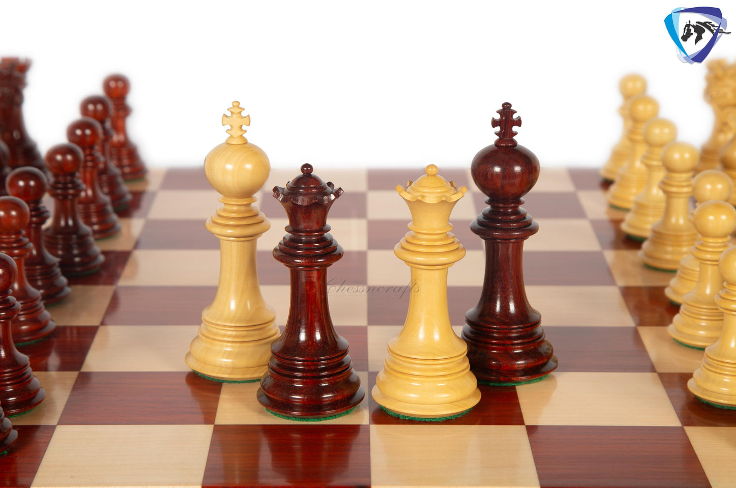 4.5" Staunton Bud Rosewood Chess pieces Set- BENEVENTO - Triple Weighted + 21" Bud Rosewood Chess Board  + Leatherette storage Box.