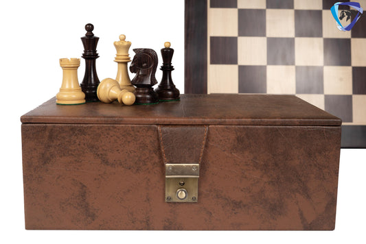 1950 Fischer Dubrovnik Rosewood chess pieces set King-3.8" + 21" Rosewood chess board + Leather Storage box-Luxury
