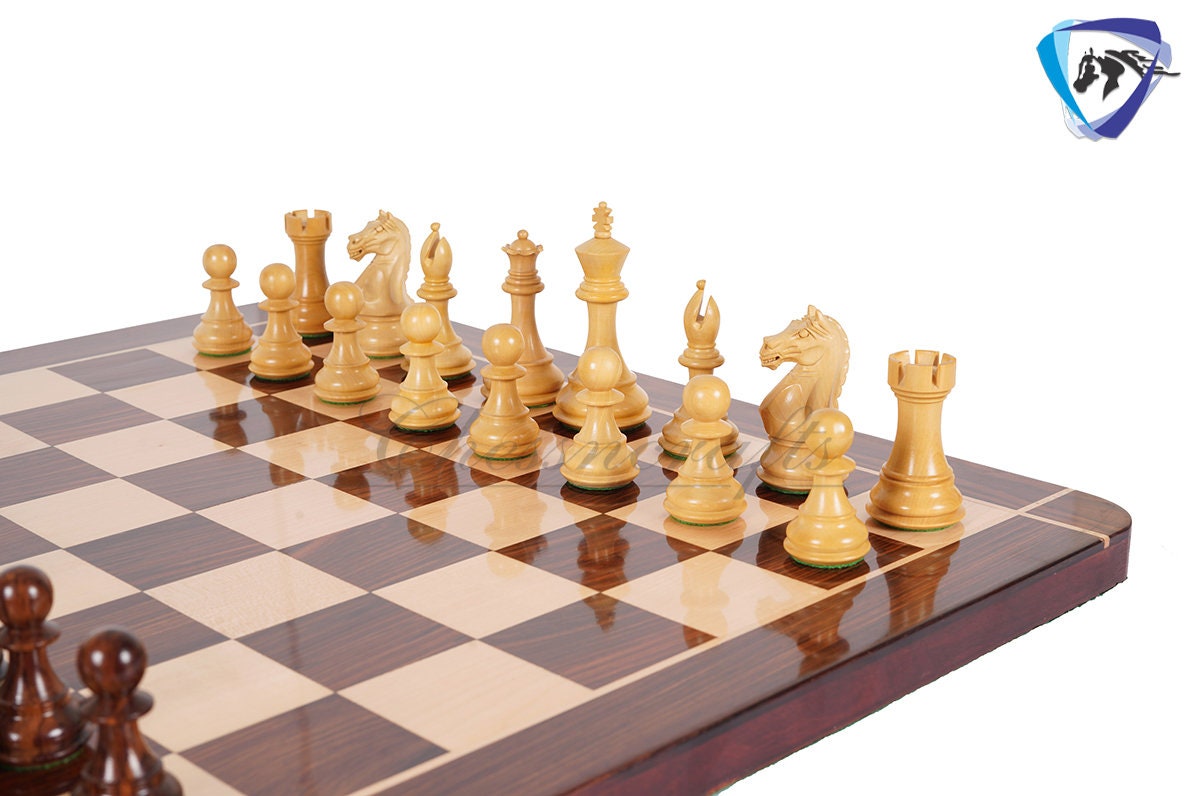 Staunton Chess pieces Set - 4" Fierce Knight Rosewood Chess Pieces set - 21" Rosewood Chess Board + Leather Storage Box COMBO