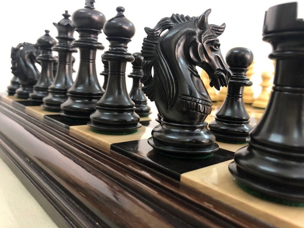 4.5" Luxury Staunton Ebonywood Chess pieces Set- Alexander series-Triple Weighted + 21"/ 23" Ebonywood Chess Board-STEP DESIGN + Storage Box