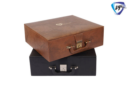 Leatherette Coffer Storage box for Chess Pieces of king Height: 3.75" to 4" and 4.0" to 4.5"- 2 Trays, Velvet lining & Lock w/ handle.
