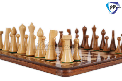 COMBO of Herman Ohme chess set w/ 16" Rosewood chess board - Minimalist Mid Century Chess coins King 3.75" Weighted Extra Queens.