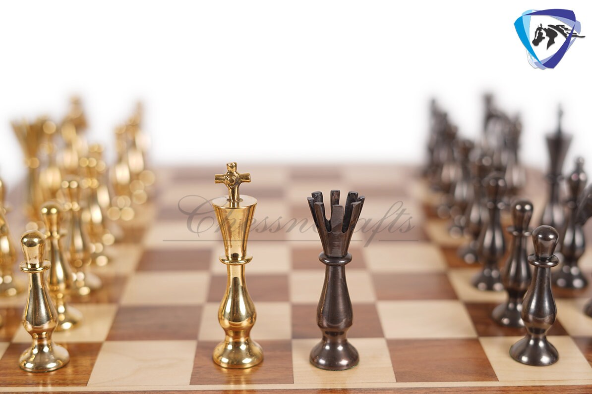 16" Brass Chess Board Set CLASSICAL Chess Pieces Black-gold and Rosewood Chess board with Storage drawer | Chess Gift /CHRISTMAS