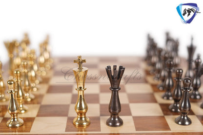 16" Brass Chess Board Set CLASSICAL Chess Pieces Black-gold and Rosewood Chess board with Storage drawer | Chess Gift /CHRISTMAS