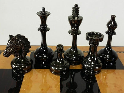 3.9" Brass Chess pieces set Bridled knight luxury Collector series Gold & Black Glossy finish Handmade brass chess set.