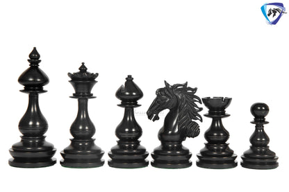 4.5" Staunton Ebony wood Chess pieces Set- WILD STALLION + 21" Ebony wood Chess Board STEPS border  + Leatherette storage Box.
