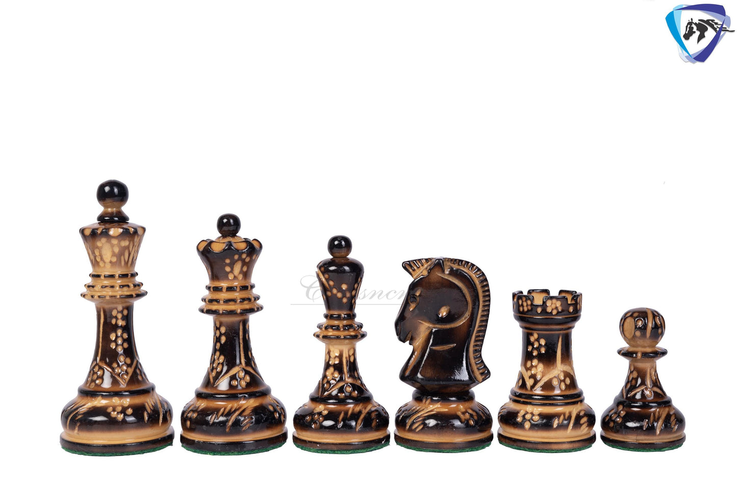 1950 Fischer Dubrovnik Burnt & Carved boxwood chess pieces set King-3.8" + 21" Ebonywood chess board(SQ:55MM) + Leather Storage box-Luxury