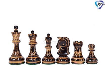 1950 Fischer Dubrovnik Burnt & Carved boxwood chess pieces set King-3.8" + 21" Ebonywood chess board(SQ:55MM) + Leather Storage box-Luxury