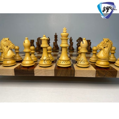 COMBO 4" Golden Rosewood Staunton chess pieces set BRIDLE SERIES Weighted w/ extra queens & 50mm Borderless Golden rosewood chess Board-