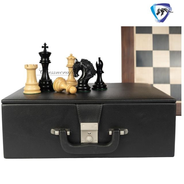 4.5" Staunton Ebonywood Chess pieces Set- Luxury KING ARTHUR+ 23" Luxury Ebonywood Chess Board(60mm) + Leather Storage Box for chess men
