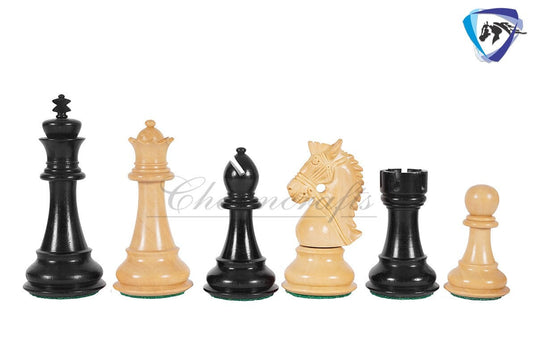 4.5" Ebony wood staunton chess pieces set BRIDLE SERIES - Weighted w/ extra queens.