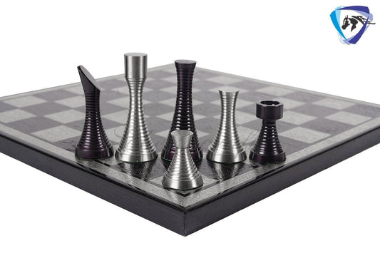 14" Brass Chess Board set- BLACK SILVER Slim Rings chess men Carved with velvet storage box - Luxury Brass Chess board set Gift for him