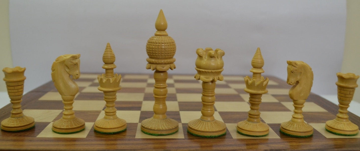 Wooden Chess pieces set - 4" DOME ARTISTIC Hand carved chess pieces in Ebonywood & Boxwood