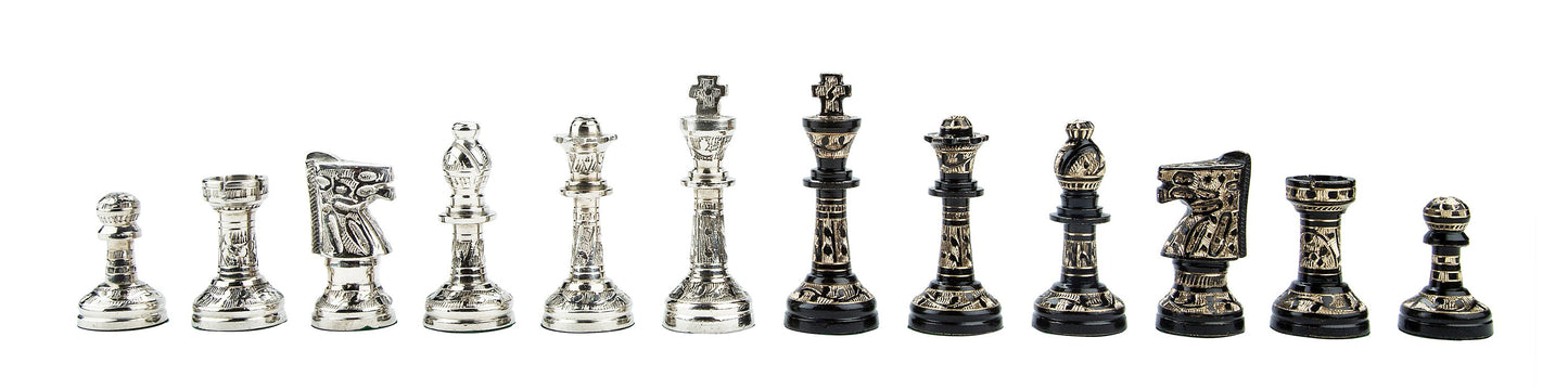 14" Brass Chess Board set Staunton Hand carved Chess Pieces King: 3" with velvet storage box - Chess Board set With Box- Chess gift for him