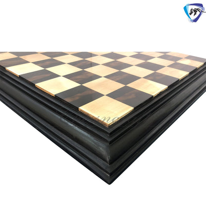 21" & 23" Ebony wood chess board STEPS BORDER ELEVATED Super fine smooth polish. Exclusive unique grain ebony wood