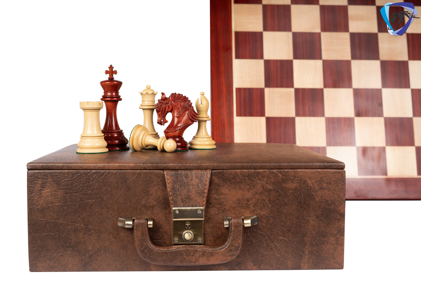 4.5" Staunton Bud Rosewood Chess pieces Set- Luxury KING ARTHUR-Triple Weighted + 21" Bud Rosewood Chess Board(55mm) + Leather Storage Box