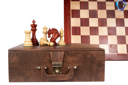 4.5" Staunton Bud Rosewood Chess pieces Set- Luxury KING ARTHUR-Triple Weighted + 21" Bud Rosewood Chess Board(55mm) + Leather Storage Box