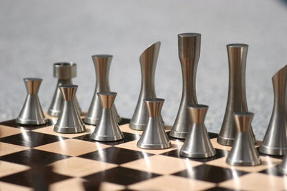 Solid Brass Chess pieces set MINIMALIST STEEL SLEEK Silver copper finish Chess coins set- King: 3.5"