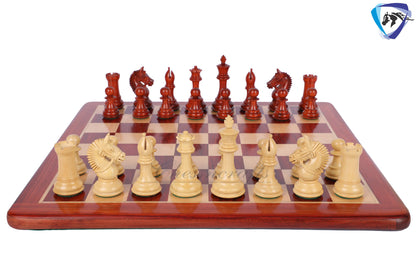 4.2" Red Rose wood Staunton Chess Set- EXCALIBUR- Weighted + 21" Bud Rosewood Chess Board + Leather Storage Box for chess men