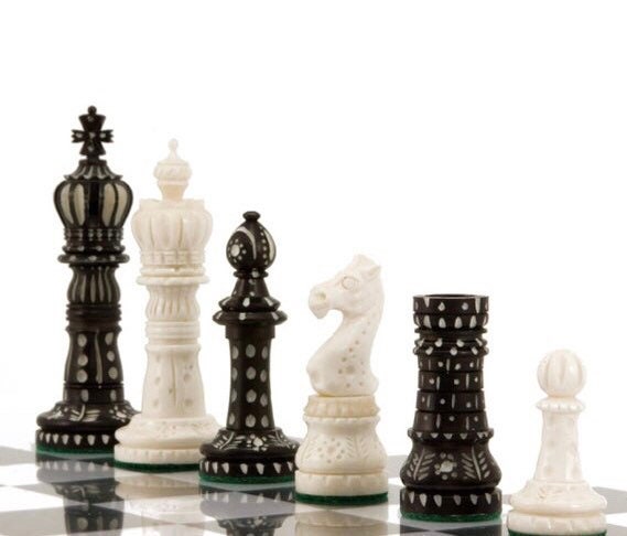 Bone chess pieces set king 4" hand carved camel bone chess set Crown design-ONLY CHESS PIECES(32)