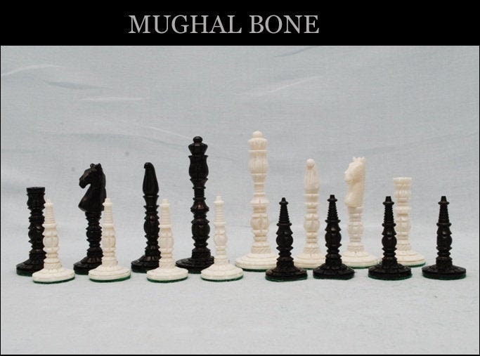 Camel bone chess set pieces handmade hand carved slim floral unique collector vintage chess pieces
