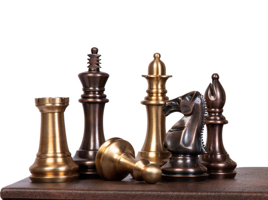 1849 Brass Staunton chess pieces set King: 4" EXCLUSIVE MATTE FINISH + 21" Ebonywood chess board(55mm) + Leather Storage box