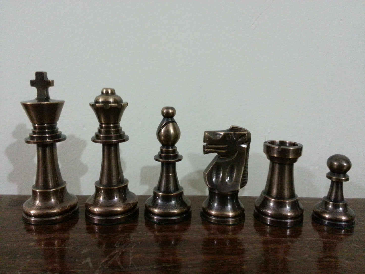 3.25" Brass Chess pieces set-Staunton Chess pieces-FRENCH LARDY in Gold & Antique polish  with Wooden storage box - Extra Queens ( 4Q)
