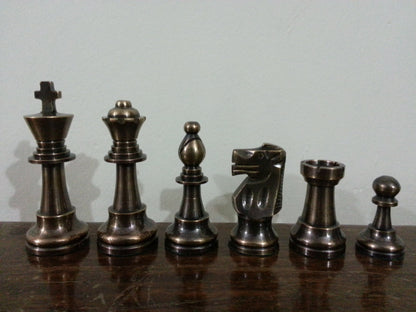 3.25" Brass Chess pieces set-Staunton Chess pieces-FRENCH LARDY in Gold & Antique polish  with Wooden storage box - Extra Queens ( 4Q)