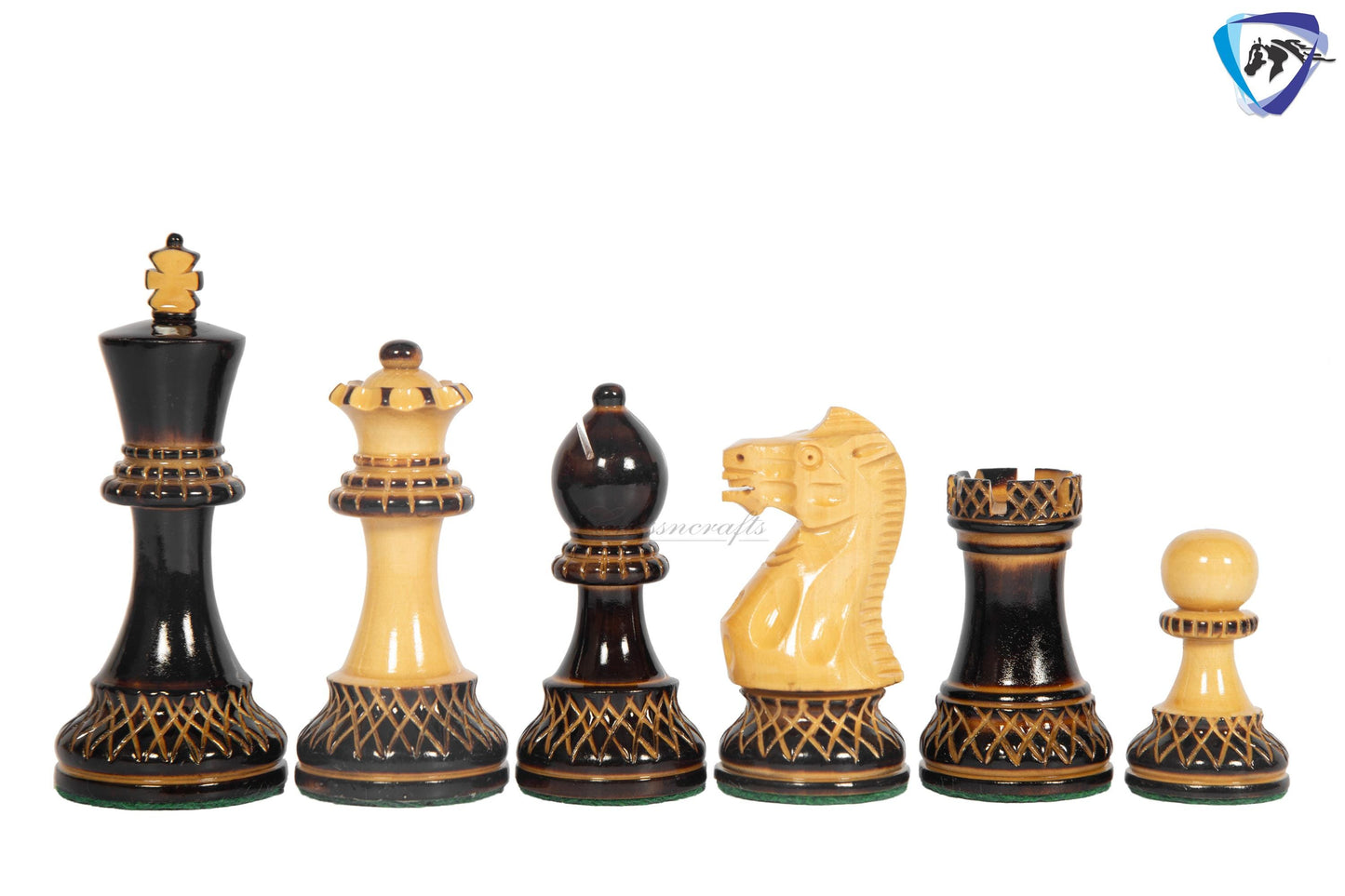 4" Staunton Chess Pieces set Burnt PARKER with Hand Carving broad base, Weighted + 19" Ebonywood chess board(sq 51mm) + Leather Storage Box