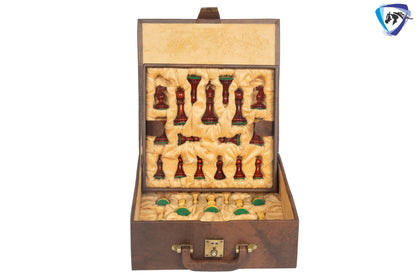 3.5" William Hallett 1860 London Reproduced Chess Pieces Set in Bud Rosewood + 19" Bud Rose wood chess board(51mm sq) + Leather Storage box