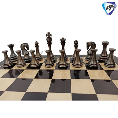 4.4" Brass Metal Russian Zagreb chess pieces set Reproduction Antique & Silver polish / 21" Ebonywood Chess Board Combo- Chess Gift.