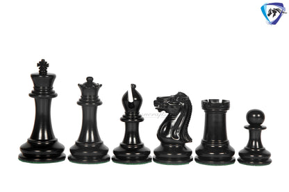 3.75" Staunton Chess Pieces Set 1849 Reproduced Antiqued Distressed & Ebony wood + 21" Ebony look chess board(sq 55mm) + Leather Storage box